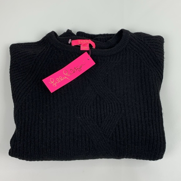 Lilly Pulitzer Black Crew neck crop Sweater  Medium Oversized Wing sleeve NWT - Picture 12 of 13